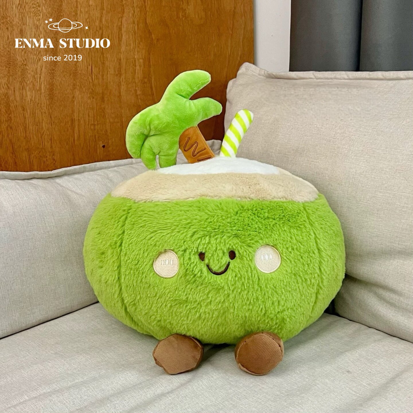 ENMA STUDIO一只椰子柔软西瓜草莓抱枕可爱水果毛绒玩偶抱睡娃娃