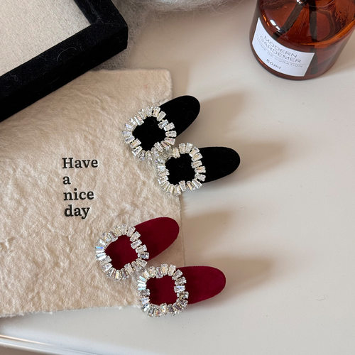 公主头闪钻小发夹女韩国前额刘海夹侧边发卡气质丝绒鸭嘴夹子头饰