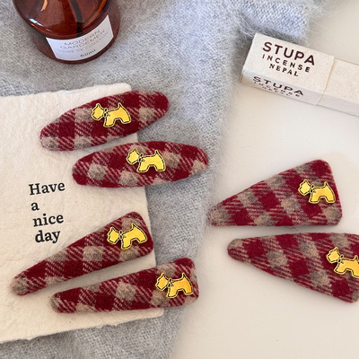 秋冬新年红色毛毡布艺发夹时尚高级感刘海夹额前碎发整理bb夹发卡