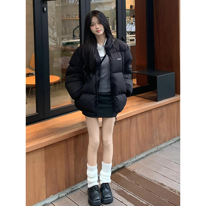 黑色立领短款羽绒服女2024新款冬季小个子宽松加厚保暖白鸭绒外套