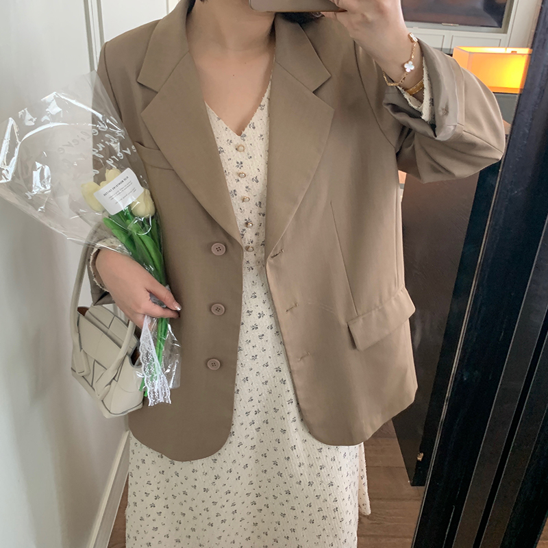 马西西微胖盐系西装外套春季新款女胖mm大码宽松显瘦休闲西服上衣