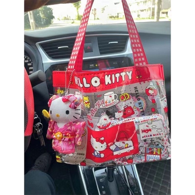 日本hello kitty pvc大容量单肩包防水购物袋学生印花手提包女包