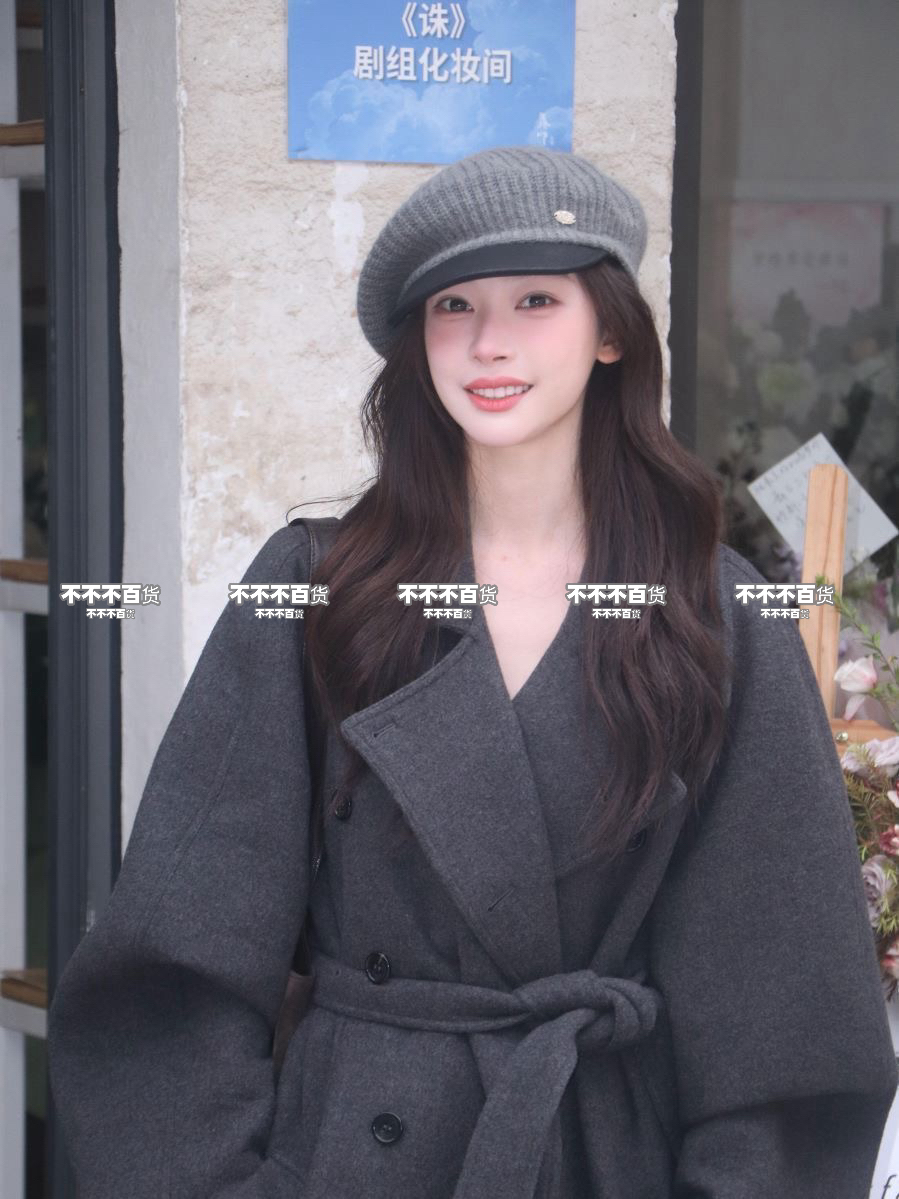 现货易梦玲同款皮质拼接贝雷帽子女秋冬韩版气质显脸小报童帽子