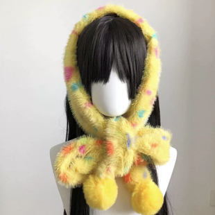 freetrader“正是橙黄橙绿时”可爱波点带球围巾y2k秋冬装饰毛茸