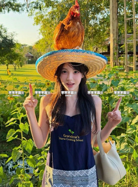 泰国清迈胡闹厨房同款天然草海边小岛度假草帽大檐遮阳帽防晒帽