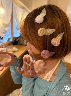 自制自制蕾丝网纱古早玫瑰花花发夹甜美可爱亚文化开口戒指