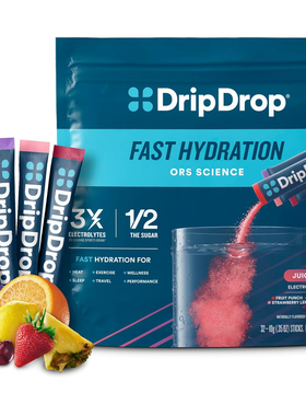 美国洛杉矶直邮DripDrop电解质粉末饮料混合包葡萄草莓柠檬水樱桃