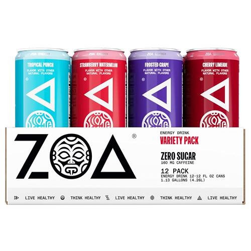 美国洛杉矶直邮ZOA 0糖能量饮料组合装无糖含电解质维生素C氨基酸