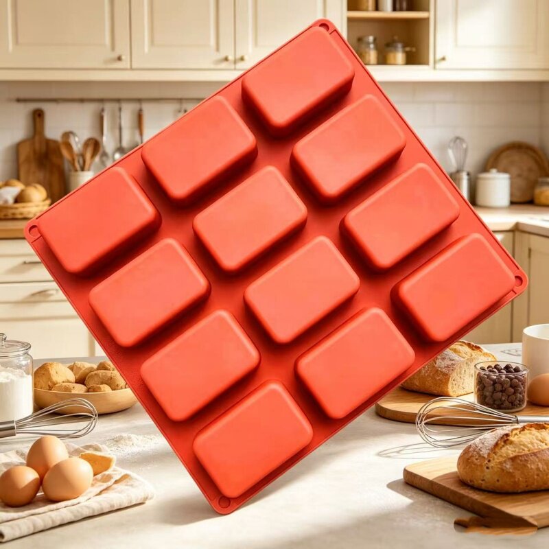 12连圆角长方块硅胶蛋糕模手工皂模DIY面包模创意糕点模具 耐高温