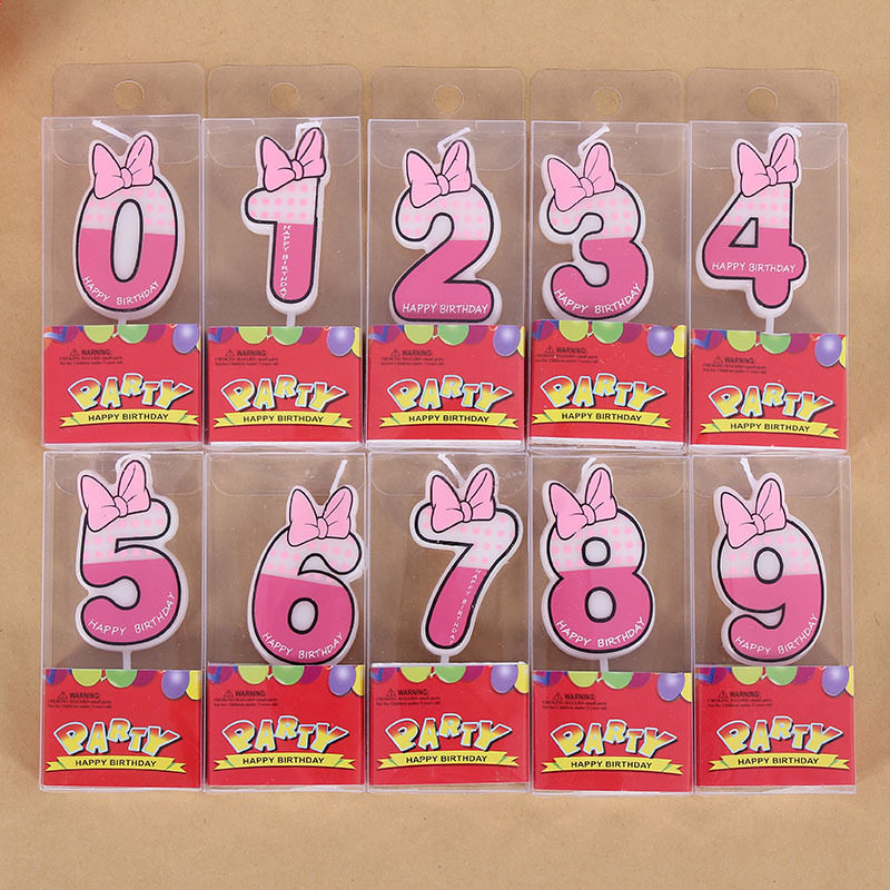 蛋糕装饰生日派对用品创意蝴蝶结数字0-9蜡烛 粉蓝可选卡通盒装