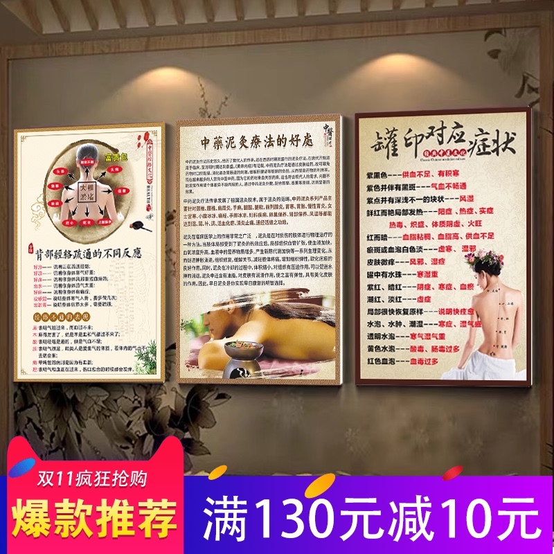 中医理疗馆养生馆装饰画刮痧拔罐广告图艾灸广告宣传