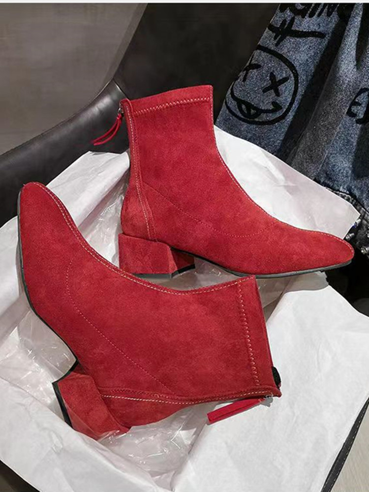 WINTER STYLE VELVET BRIDAL SHOES BURGUNDY WEDDING SHOW TWO WEARING BOOTS BLOCK HEELS HIGH HEELS MEDIUM HEEL BOOTS BOOTIES WOMEN