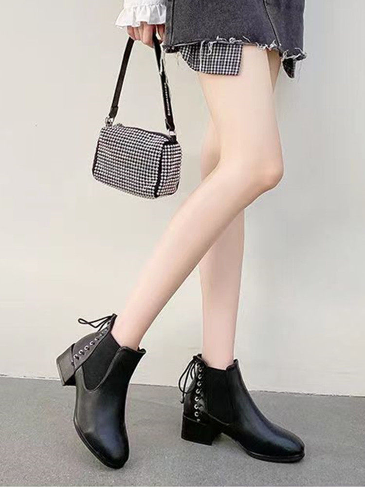 BOOTS GIRLS CHELSEA BOOTS HEEL HEELS 2023 NEW SPRING AND AUTUMN ROUND TOE SINGLE BOOTS NON-SLIP BOOTS WINTER FLEECE