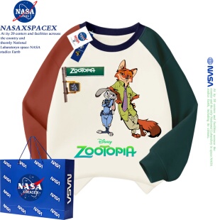 NASA联名疯狂动物城2迪士尼狐狸尼克朱迪春秋款儿童三条杠卫衣