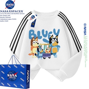 NASA联名三条杠小狗布鲁伊一家bluey周边卫衣男女儿童秋冬款卫衣
