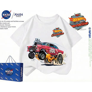 NASA联名hotwheels风火轮汽车2026年夏季 儿童T恤上衣潮 纯棉短袖