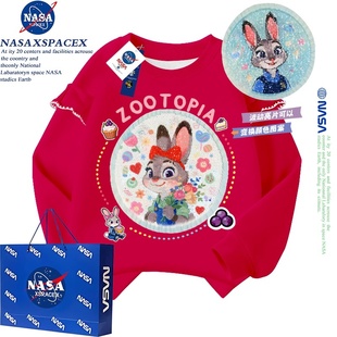 NASA联名疯狂动物城亮片儿童卫衣加绒秋冬2025新款女童荷叶边卫衣