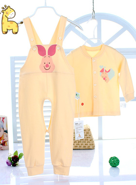 童泰30906宝宝背带裤套装春秋空调服纯棉婴儿衣服长袖两件套66-80