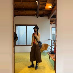 日系复古棕色阔腿高腰七分裤女秋冬新款百搭加厚显瘦大码灯芯绒裤