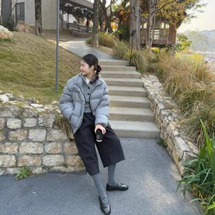 简约常规日系深灰色毛呢七分裤女秋冬新款高腰复古百搭宽松阔腿裤