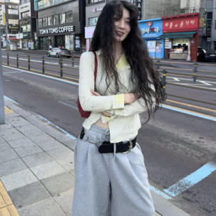 复古简约灰色七分裤 松弛高级感廓形阔腿裤 女秋季 卫衣中裤 款 美式