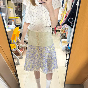 中裙 法式 复古田园风紫色碎花半身裙女夏季 新款 甜美风百搭直筒修身