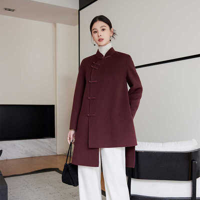 中长款咖色山羊绒毛呢外套高奢