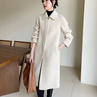 羊驼绒中长款简约修身毛呢外套