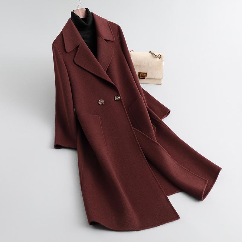 双面羊绒大衣中长款修身羊毛呢
