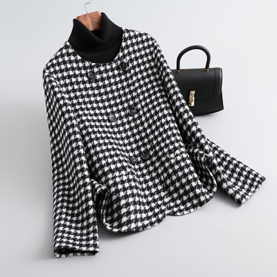 100%羊毛短款双排扣大衣毛呢外套