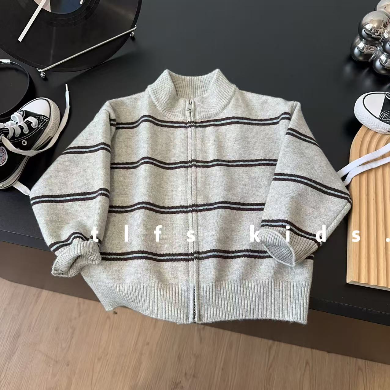 儿童2025秋季新款韩版条纹拉链针织开衫男女童百搭休闲毛衣外套潮