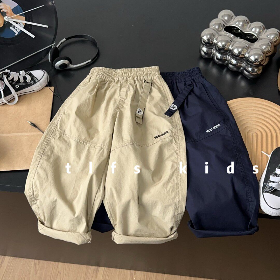 儿童新款双色机能休闲裤夏款男女童宽松长裤中小童潮流防蚊裤休闲