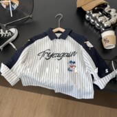 长袖 儿童竖条纹拼色衬衫 男童百搭韩版 新款 上衣休闲潮流 春季