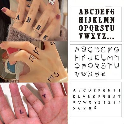 小猫字母纹身贴纸草本ins果汁手臂手指26英文字母情侣纹身