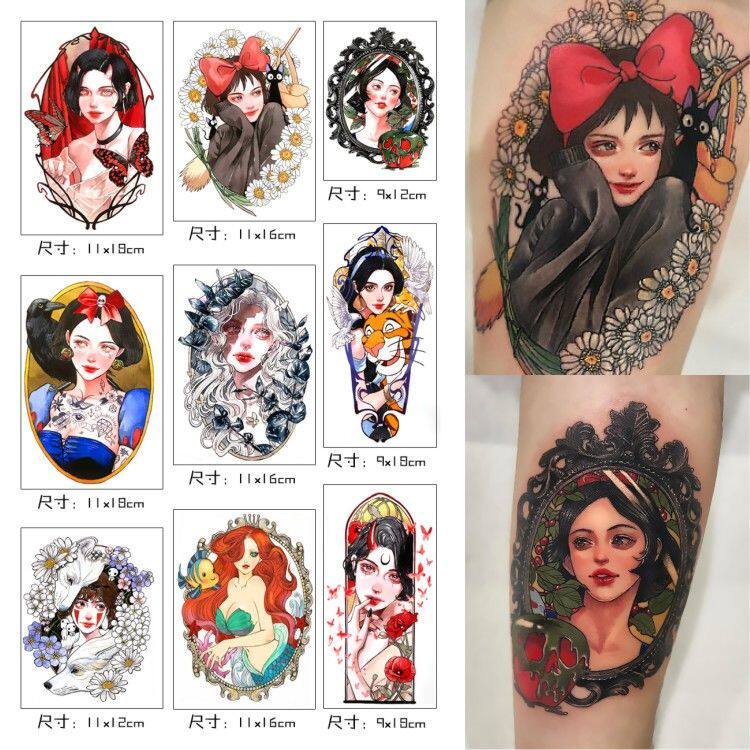 甜美卡通少女艺妓花臂纹身贴防水男女仿真ins风暗黑系甜酷公主