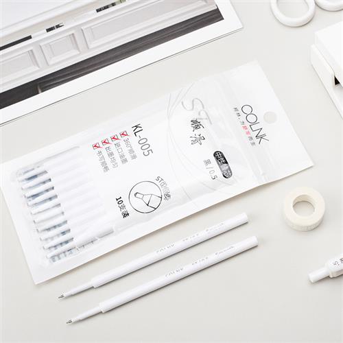 COLNK按动笔芯st针管头顺滑大容量黑色替芯0.5学生考试刷题10支装