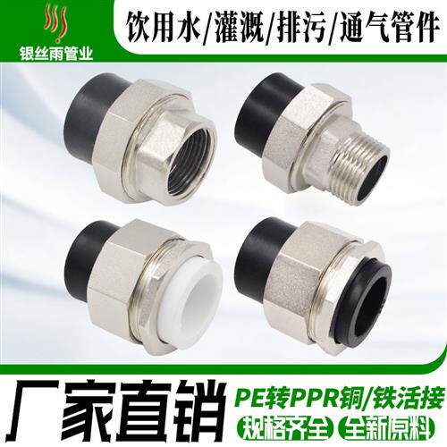 PE外丝内丝铜铁双头双活接PE转PPR铜铁活接转换接头水管管材管件