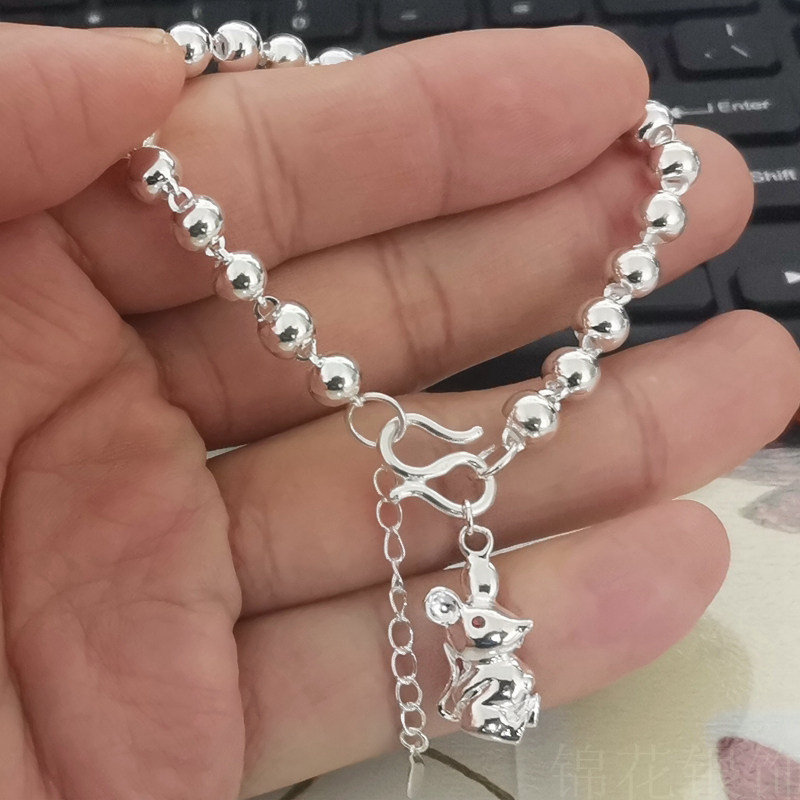 纯银手链女圆珠十二生肖