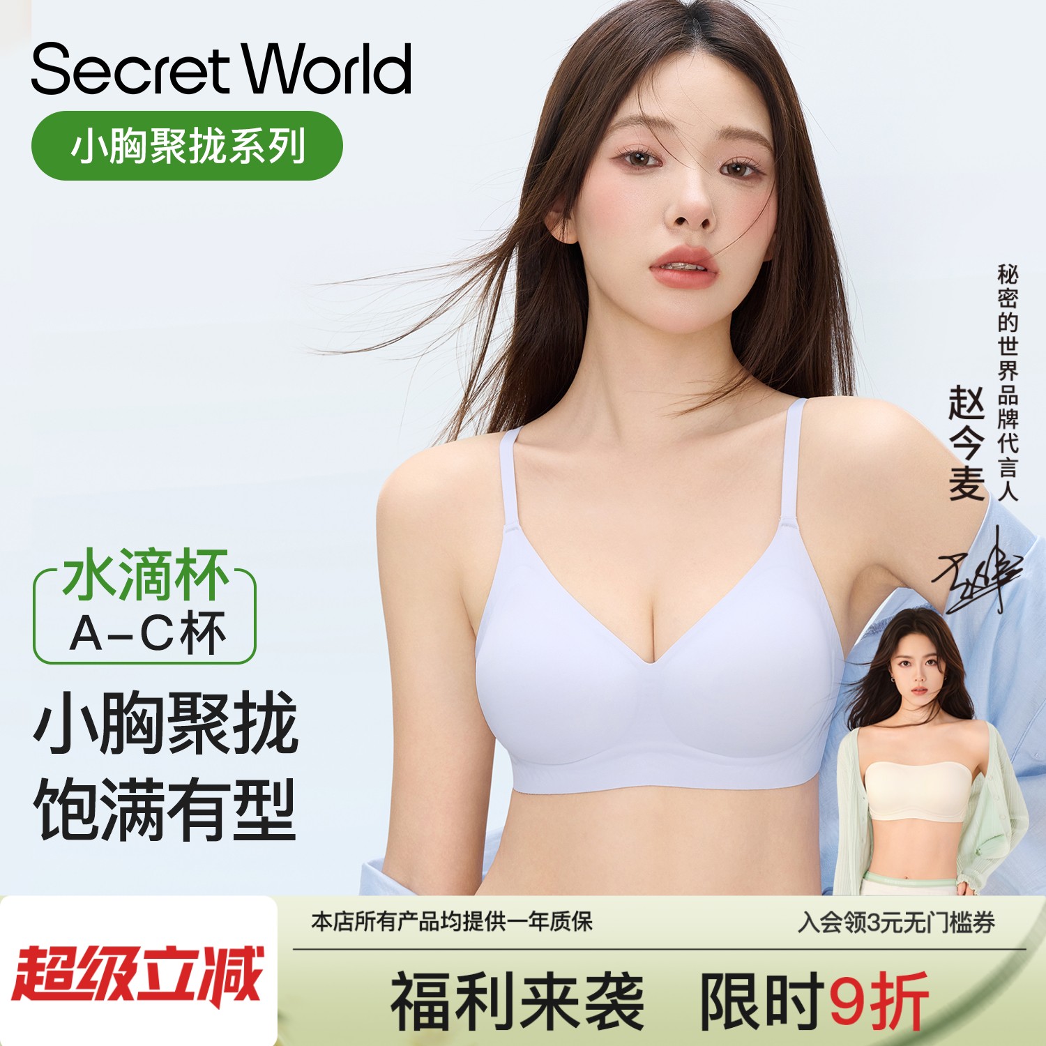 secretworld无痕内衣女小胸聚拢胸罩无钢圈防下垂收副乳文胸