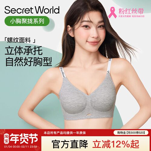 SecretWorld小胸内衣女舒适聚拢螺纹软支撑无痕无钢圈新款文胸罩