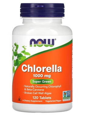 美国Now Foods chlorella高含量天然绿藻片破壁小球藻1000mg120片