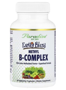 美国Paradise Herbs B-Complex复合维生素B族维生素C素食胶囊60粒