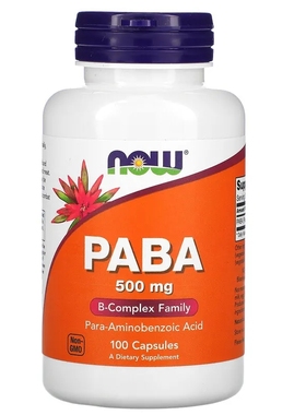 美国原装Now Foods PABA 对氨基苯甲酸 500mg100粒胶囊 白发脱发