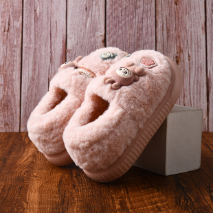 拉布布秋冬新款加绒儿童女童室内家居防滑拖鞋软底宝宝女孩洞洞鞋