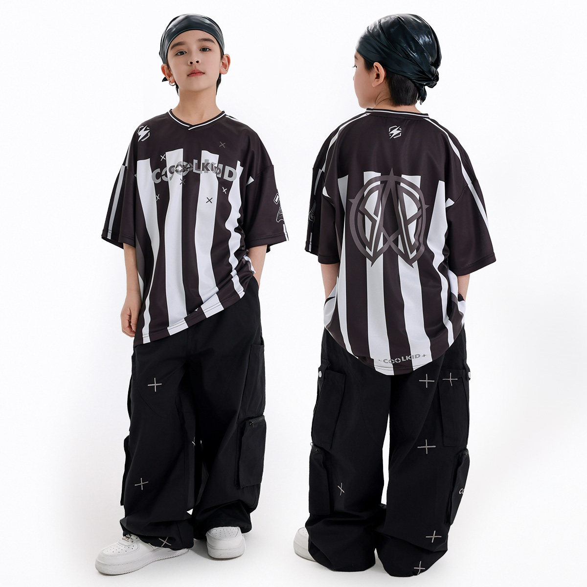 街舞服装男童短袖套装嘻哈风裤子炸街潮牌hiphop街舞童装演出服装