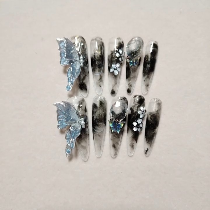 手工穿戴甲高级感小贞设计手捏蝴蝶美甲贴片可拆卸假指甲定制A32,彩妆/香水/美妆工具,穿戴甲/甲片,淘宝优惠券,粉丝福利购,淘宝优惠卷