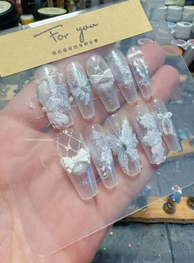 纯手工穿戴甲高级感法式蝴蝶美甲贴片成品可拆卸假指甲定制A74