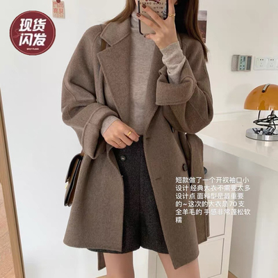 秋冬新款小个子咖色羊毛呢西装