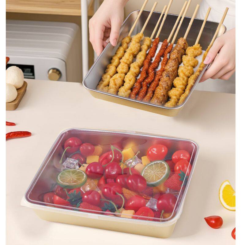 不锈钢保鲜盒方盘冰箱收纳盒带盖子烧烤凉菜盘果盘蒸鱼烤鱼盘盖