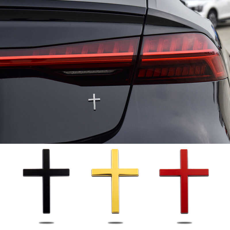 十字架车标汽车3D立体改装金属车贴电动摩托车身十字标车贴尾箱贴